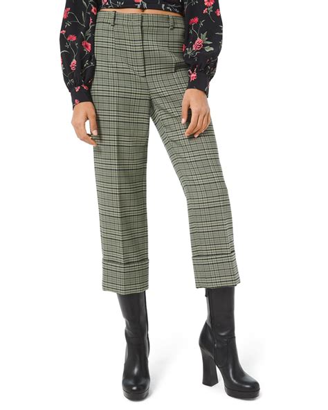 Plaid Stretch Wool Cropped Trousers 